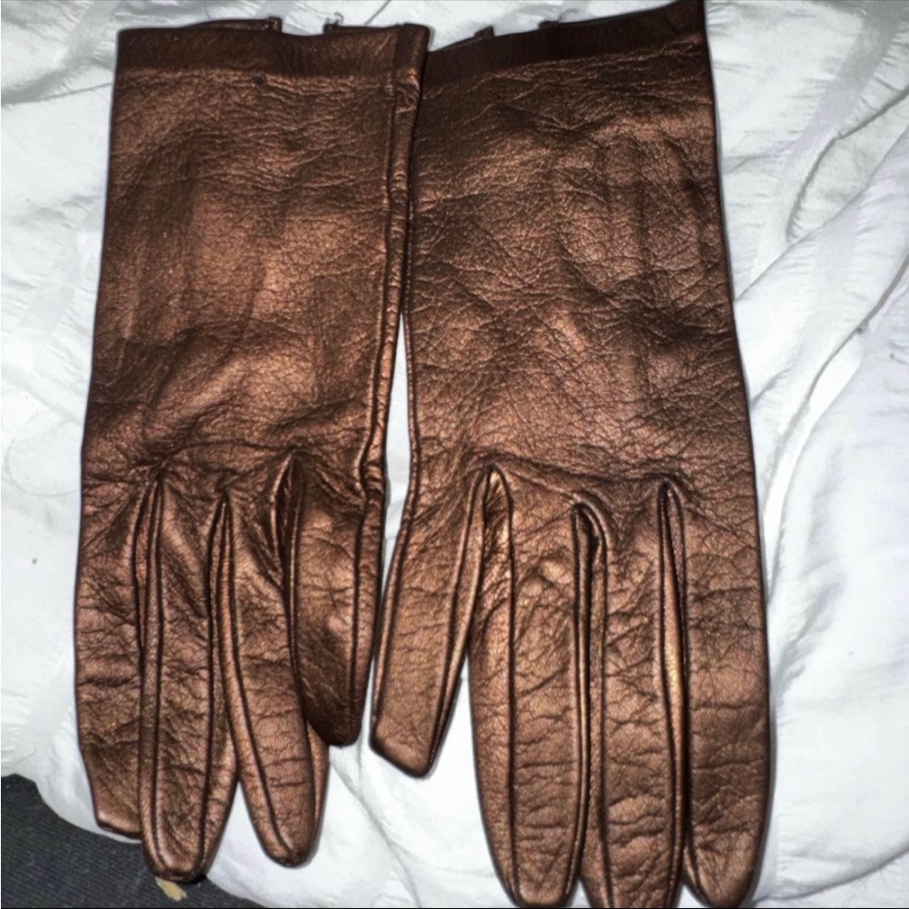 Metallic Brown Leather Gloves